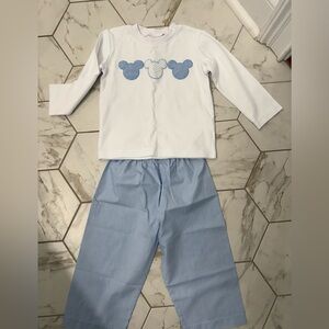 NWOT Stitchy Fish Little Mouse Trio Applique Pant Set